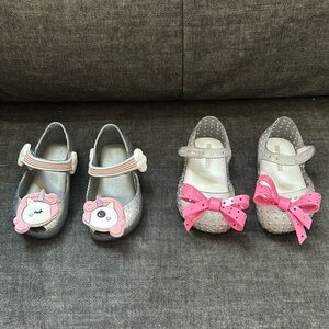Mini Melissa unicorn and pink bow jelly shoes size 5